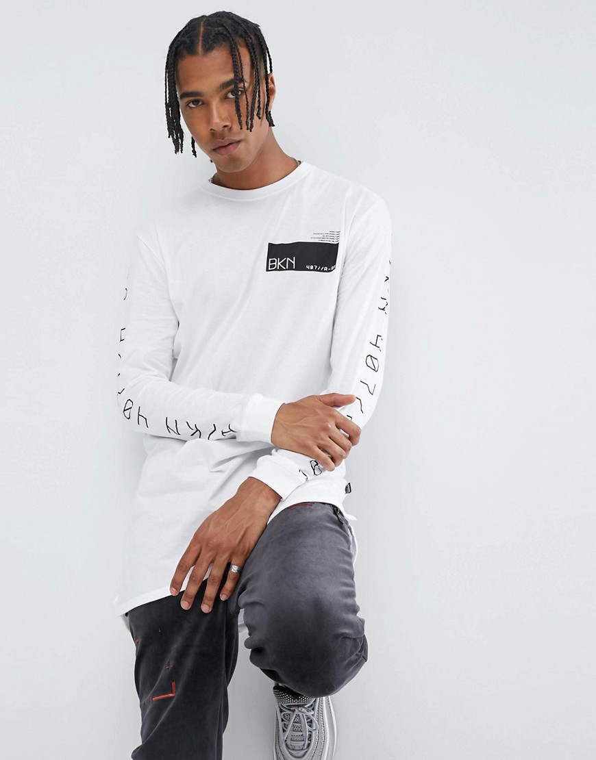 Brooklyns Own Long Sleeve T-Shirt In White With Sleeve Print - White