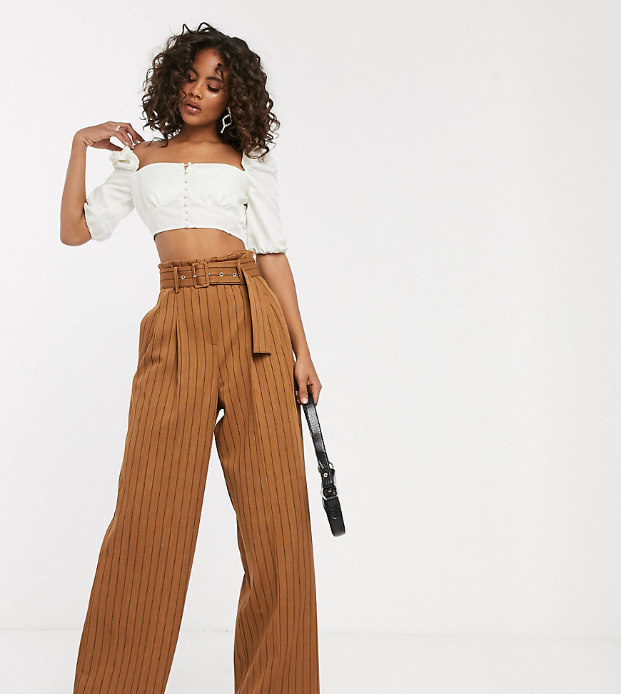 ASOS DESIGN Tall belted wide leg trousers in pinstripe