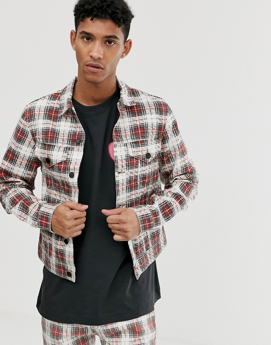 Cheap Monday check denim jacket in red
