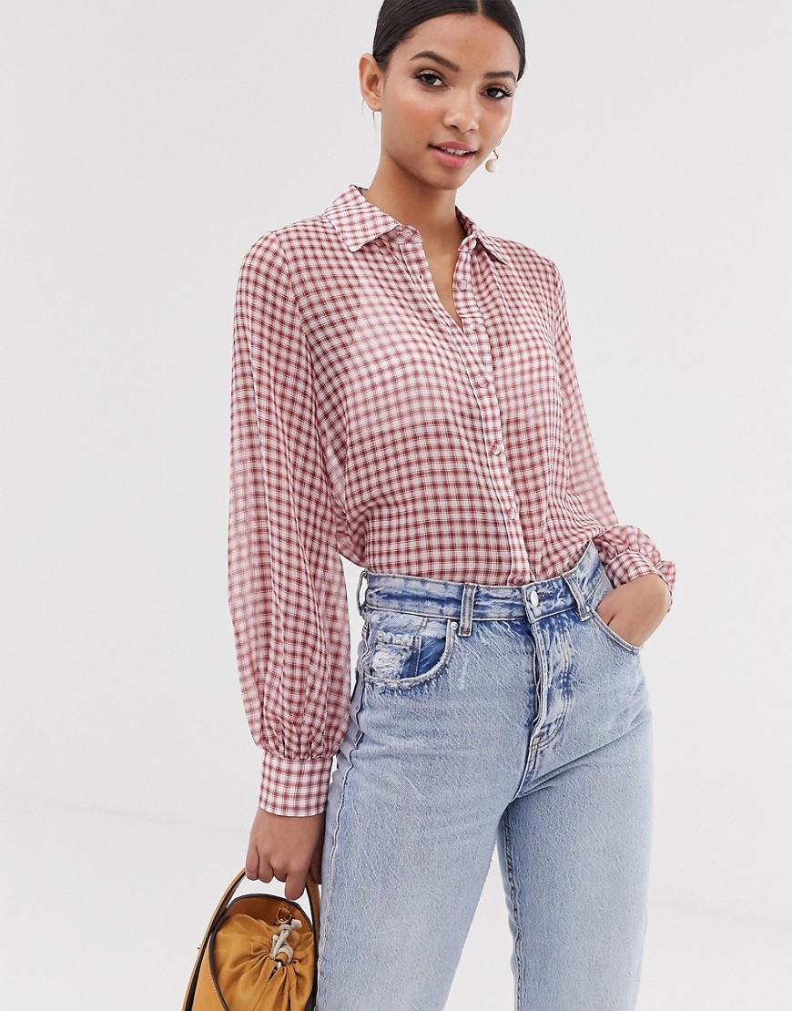 Fashion Union seersucker shirt with balloon sleeves in gingham