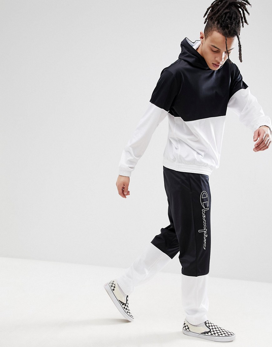 Champion Poly Tricot Tracksuit With Contrast Panels In Black - Black