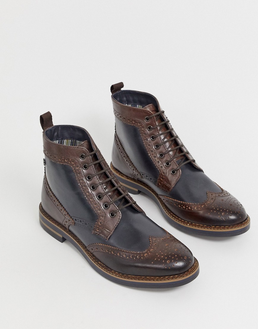 Base London Banner brogue boot in two tone brown and navy