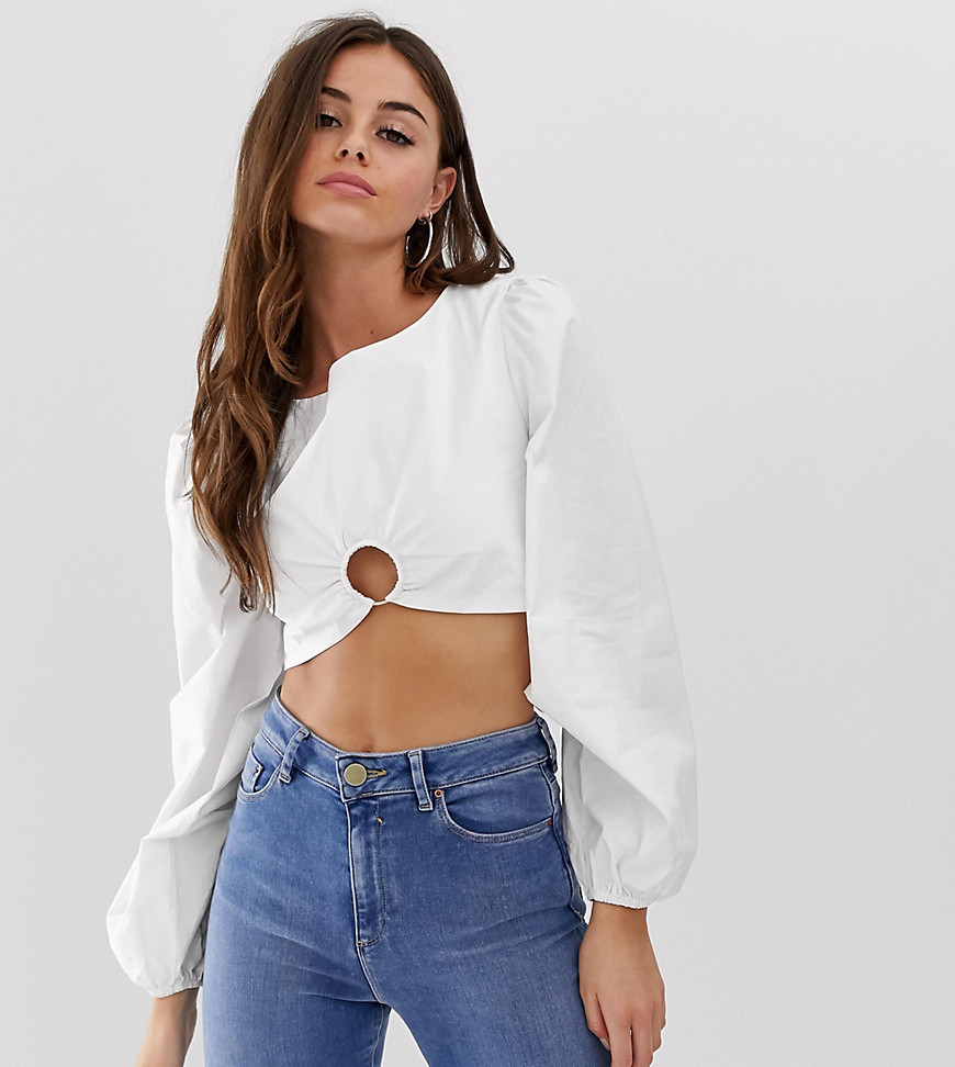 PrettyLittleThing crop blouse with ring detail in white