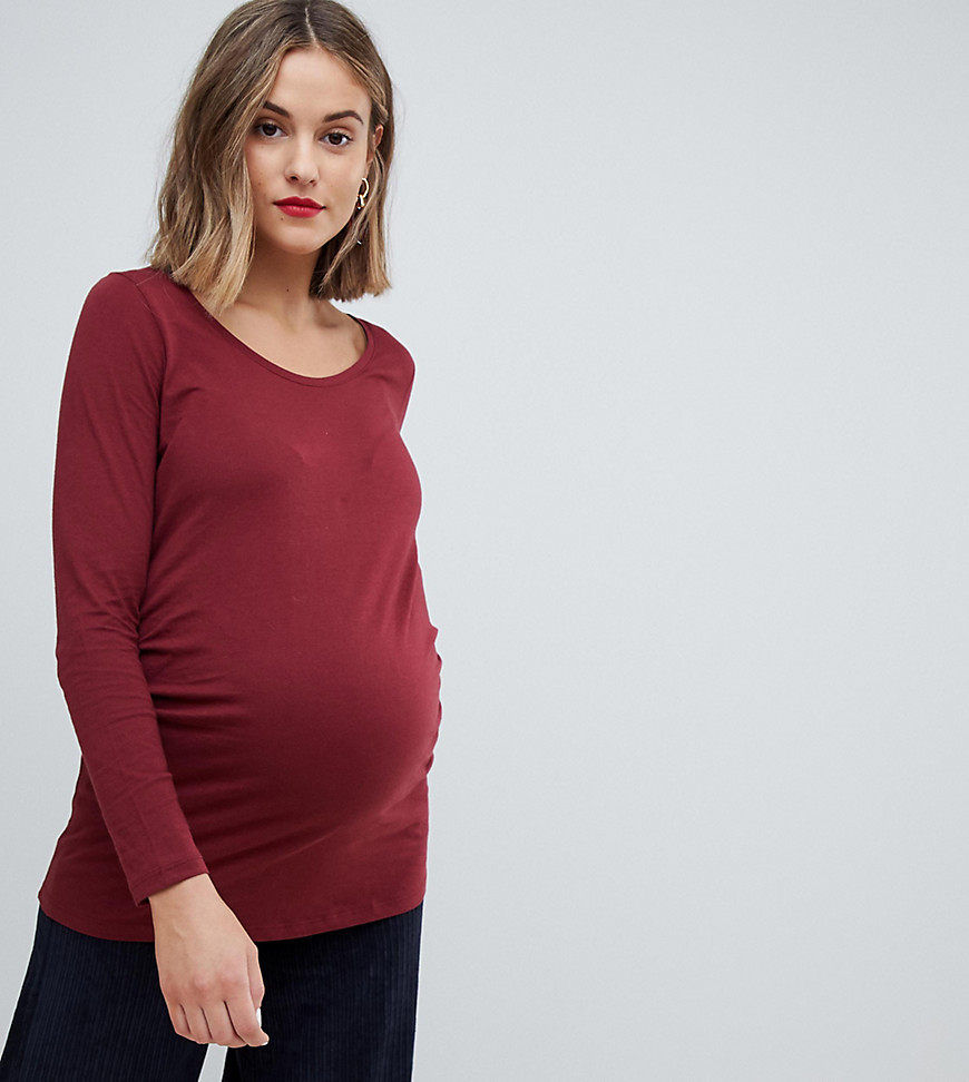 New Look Maternity long sleeve top in burgundy