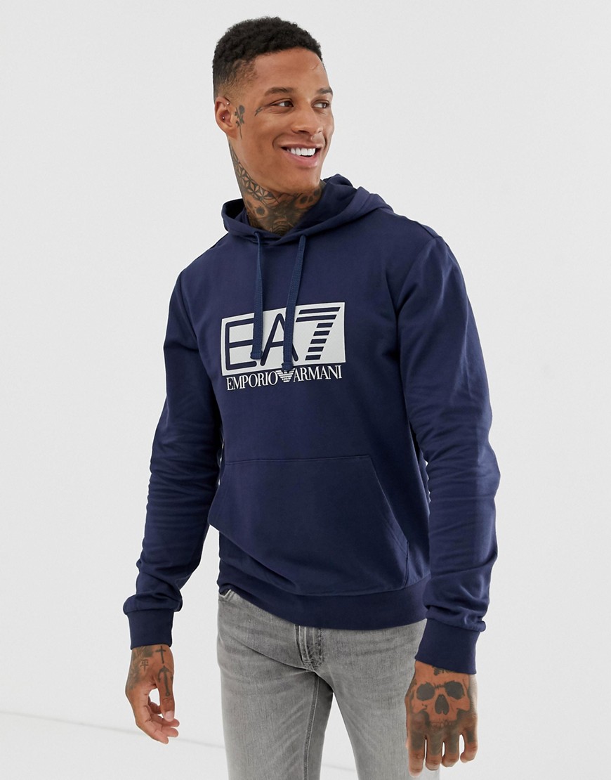EA7 large logo hooded sweat in navy