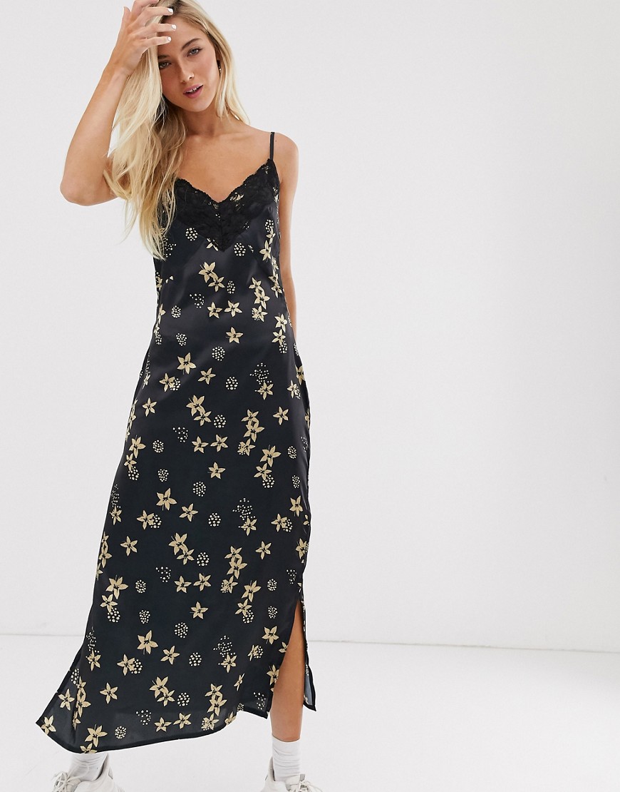 Sacred Hawk maxi dress with lace detail in floral