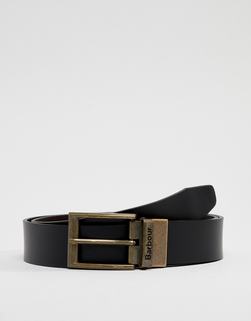 Barbour reversible leather belt gift box in black - Black