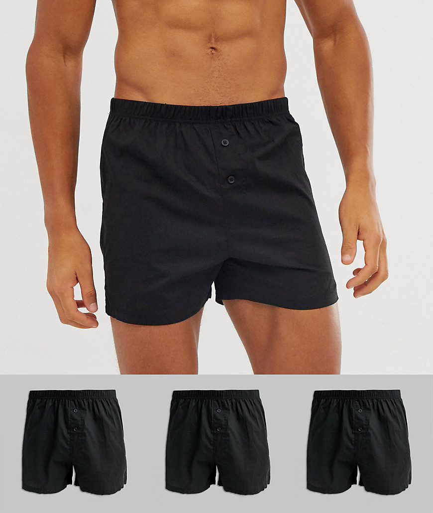 ASOS DESIGN 3 pack woven boxers in black save