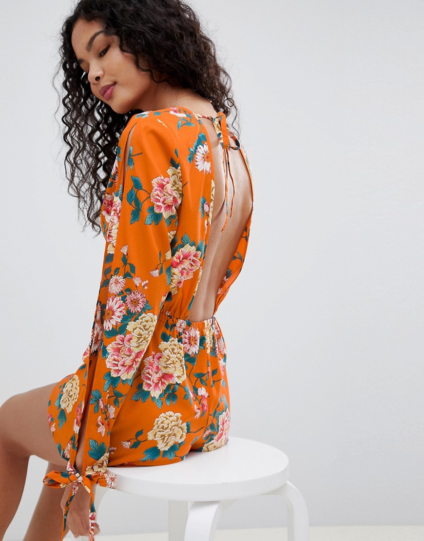 Influence Open Back Floral Print Playsuit