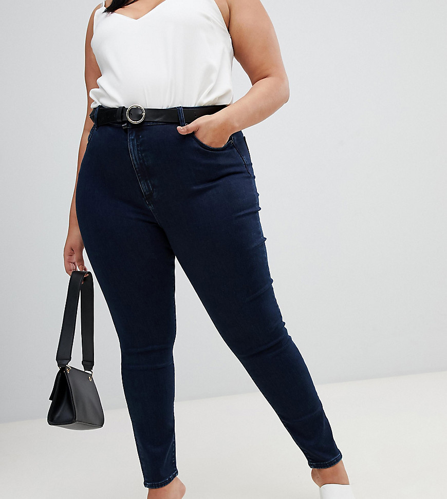 ASOS DESIGN Curve Ridley high waisted skinny jeans in dark blue wash