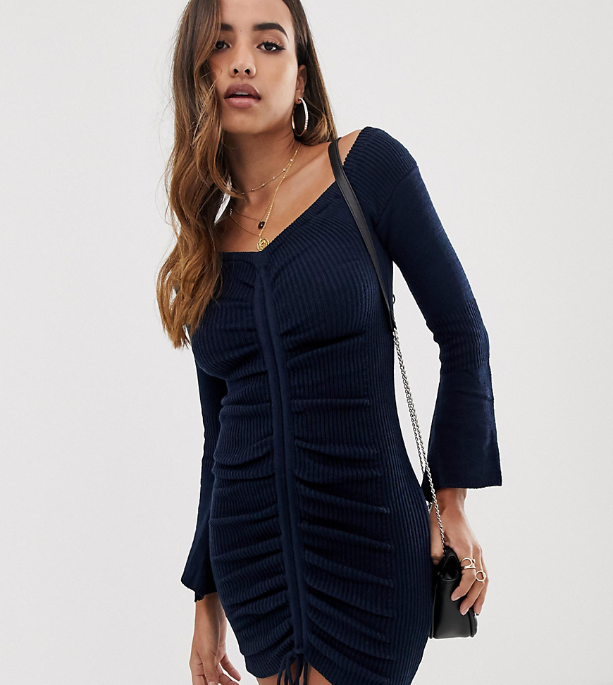 Parallel Lines knitted bardot dress with ruched front