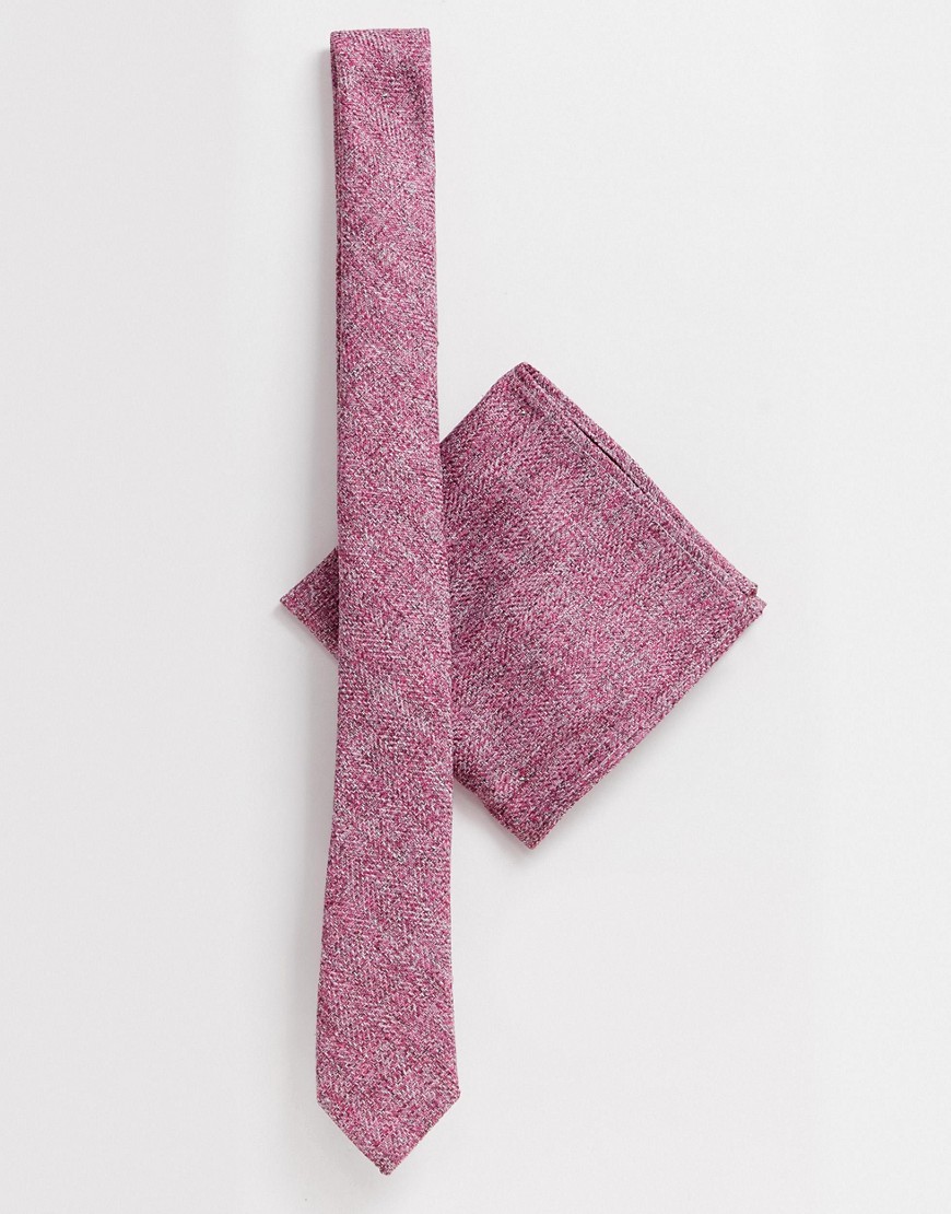 ASOS DESIGN wedding slim tie & pocket square in textured lilac