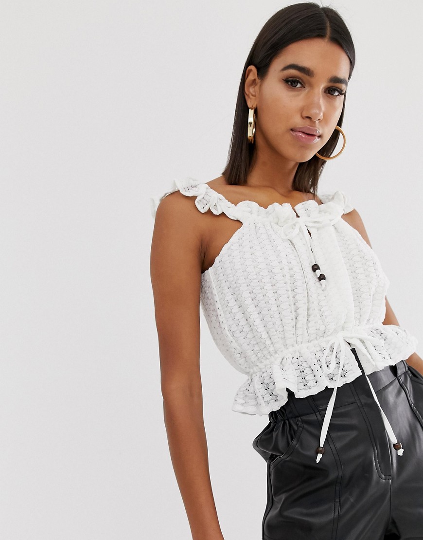 Fashion Union lace crop top with wooden ties