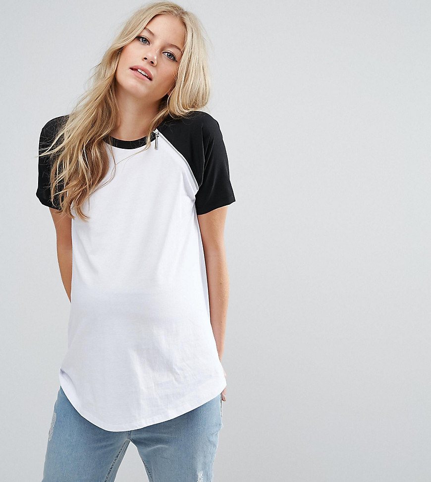 ASOS Maternity NURSING Colour Block T-Shirt with Zip Detail - White