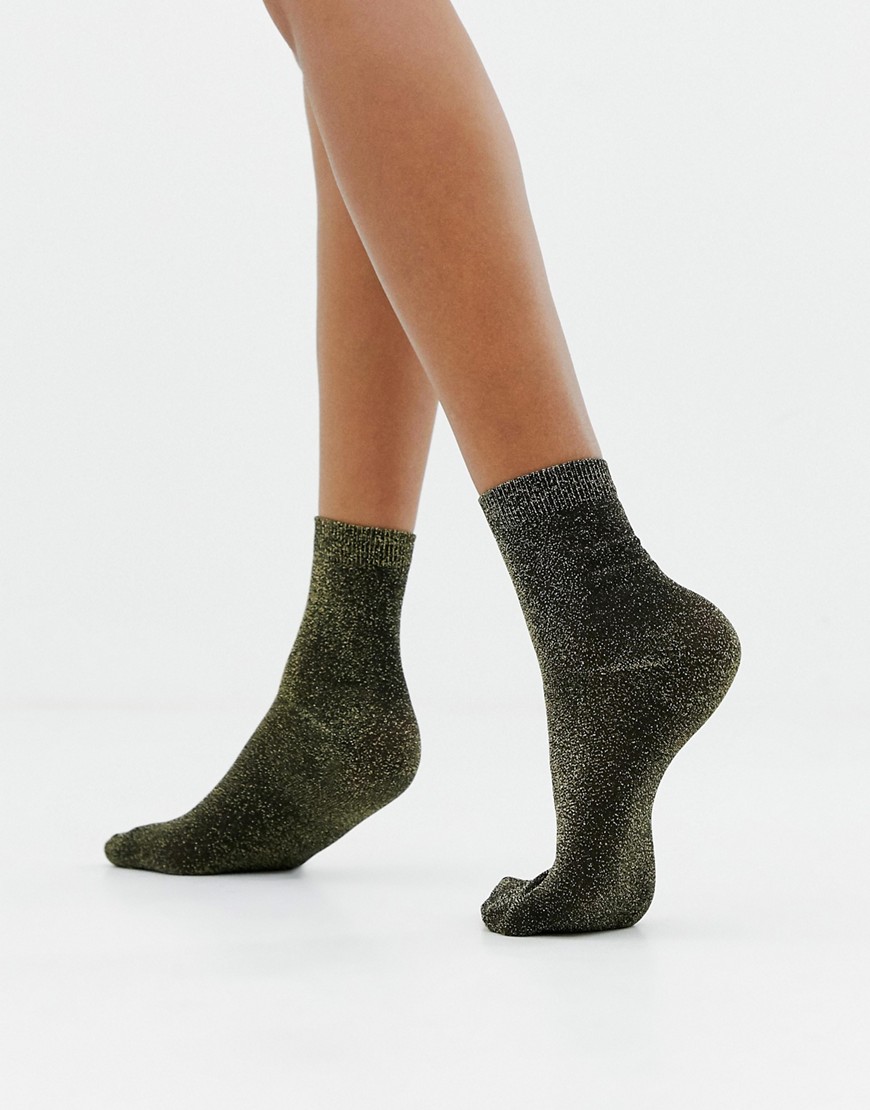 ASOS DESIGN glitter ankle sock - Gold