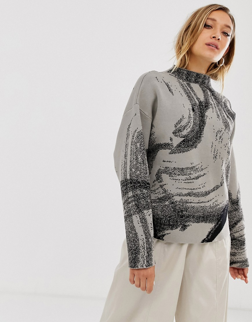 Weekday jacquard sweater in mole w black pattern