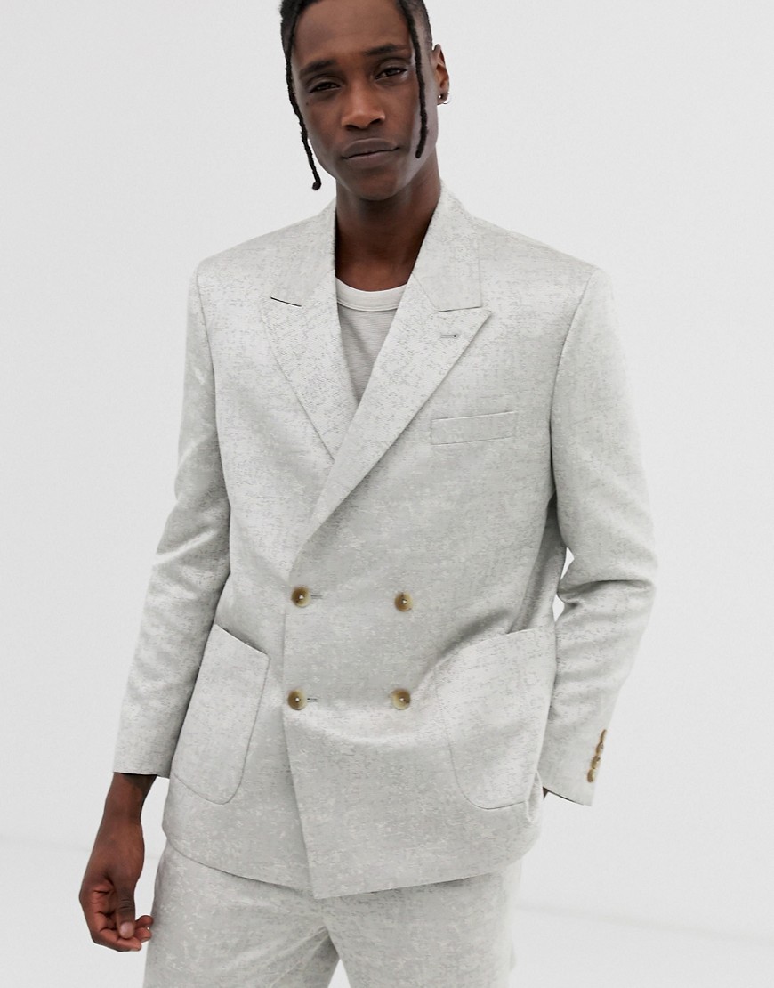 ASOS DESIGN boxy double breasted suit jacket in silver jacquard