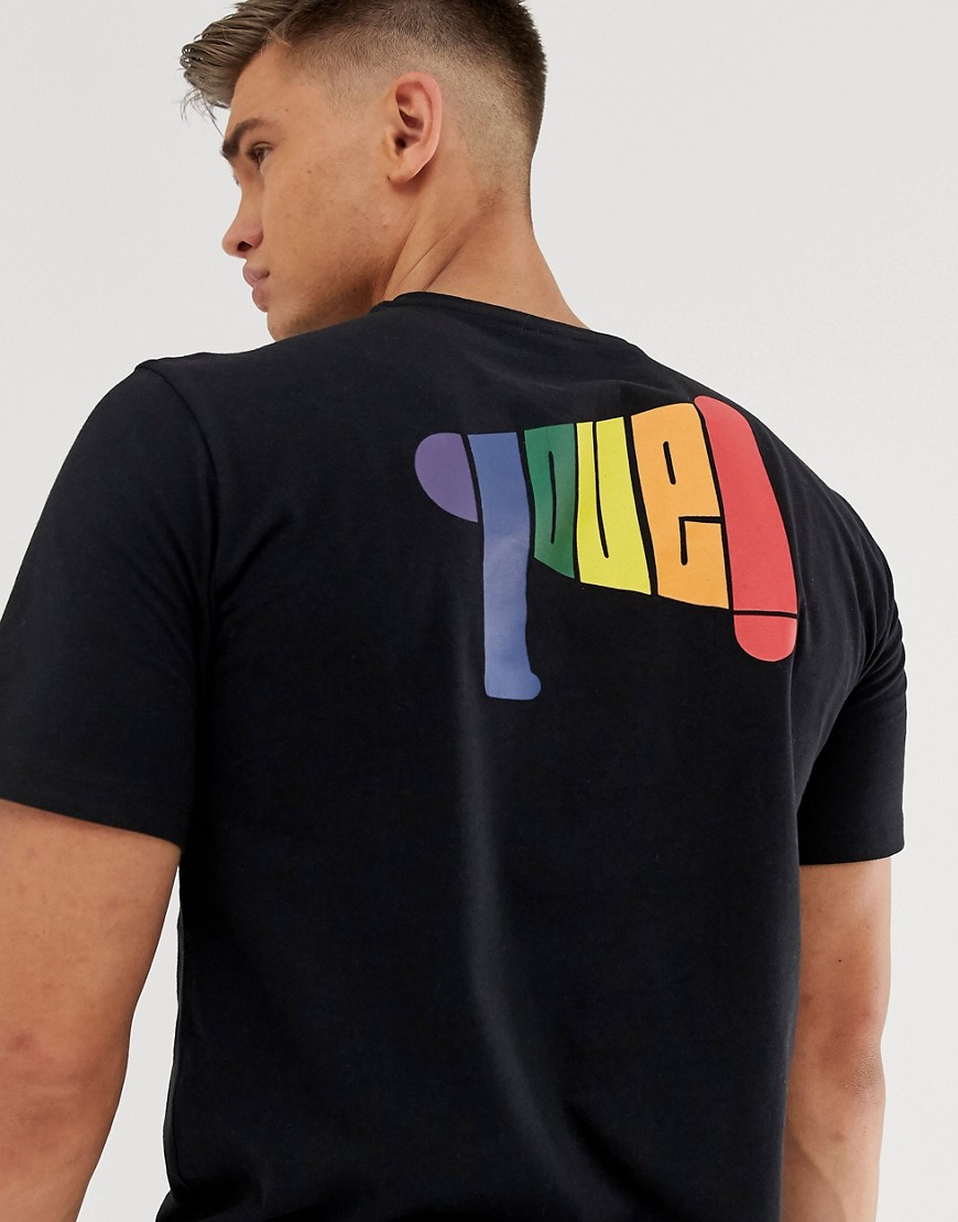 Only & Sons rainbow back print logo t-shirt in black