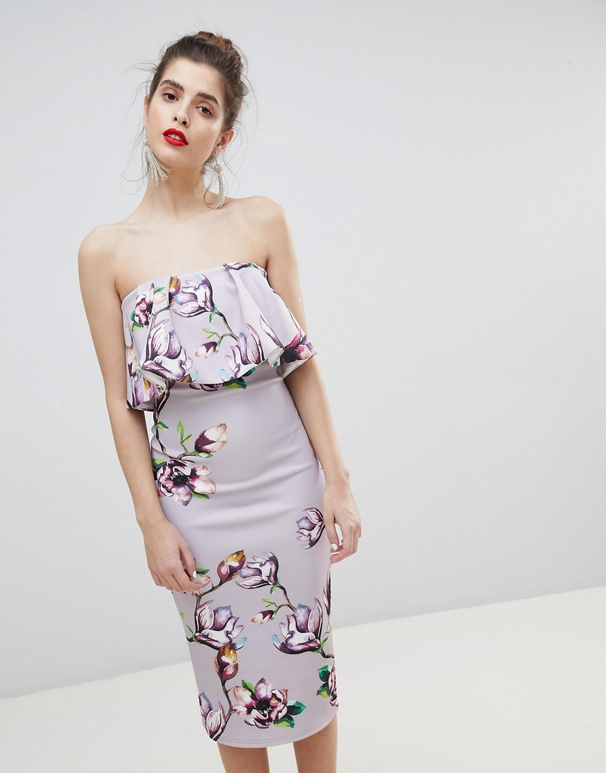 True Violet Printed Dress With Frill Detail - Lilac floral