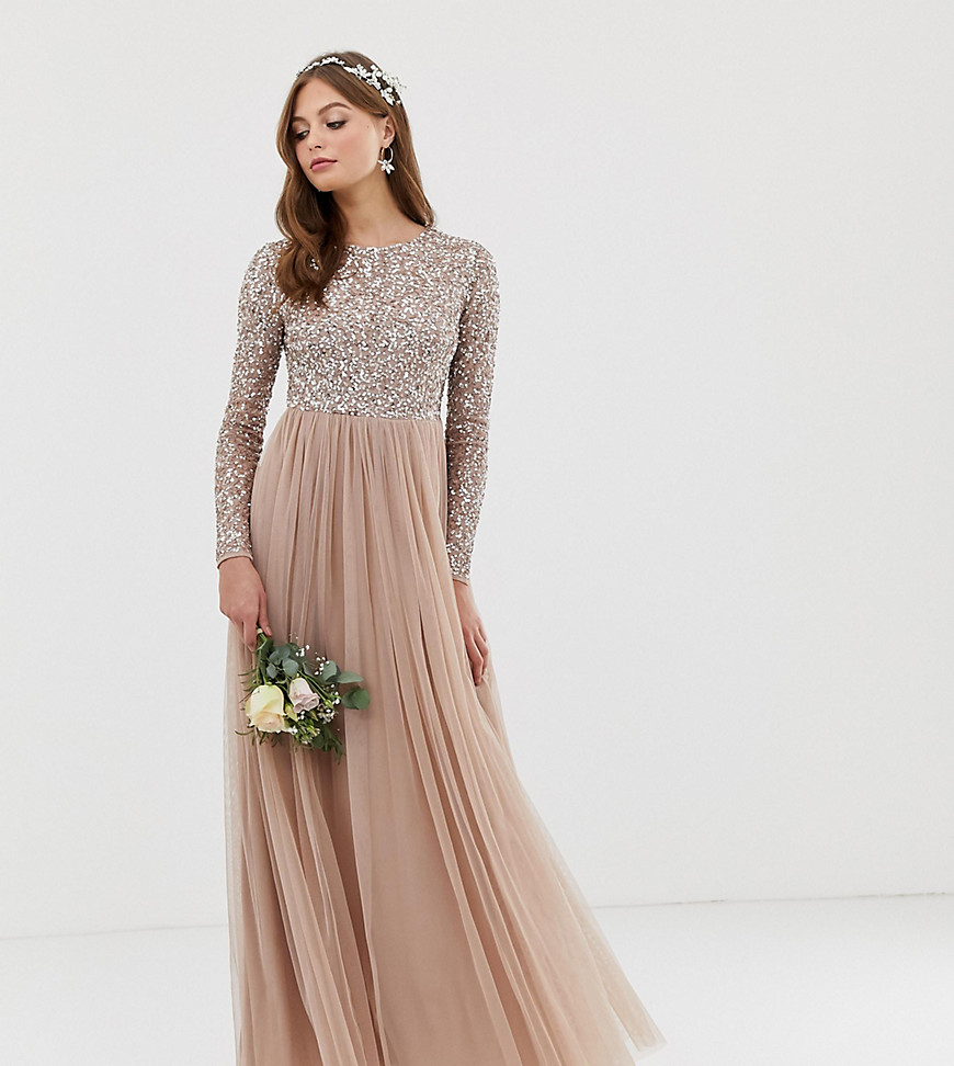 Maya Bridesmaid long sleeved maxi dress with delicate sequin and tulle skirt
