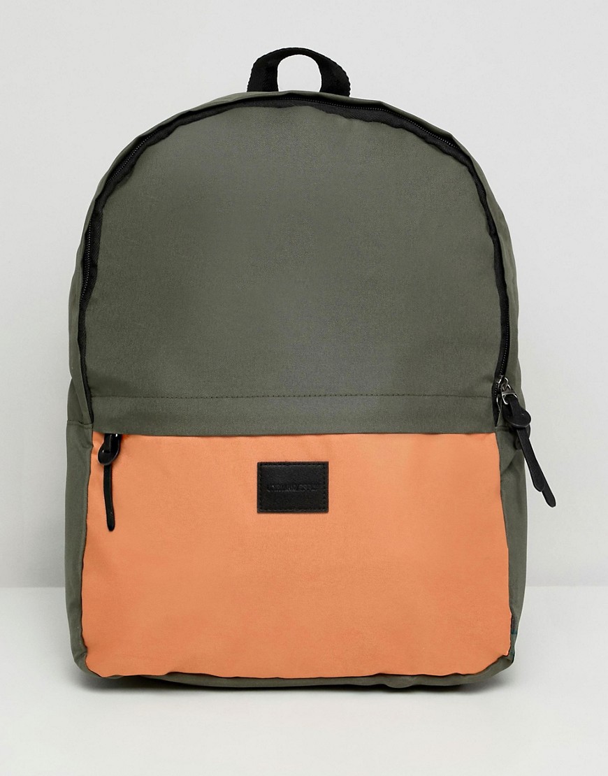 ASOS DESIGN backpack in colour block khaki and orange - Khaki/orange