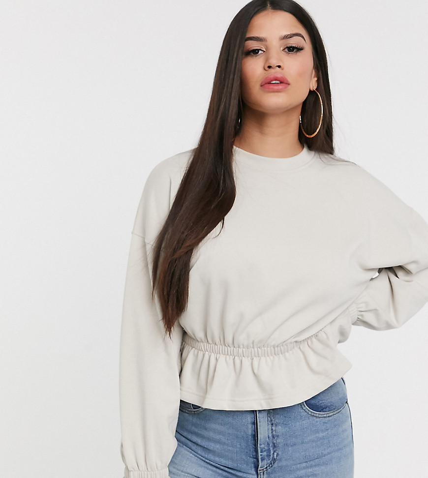 Missguided Petite sweater with gathered waist in stone