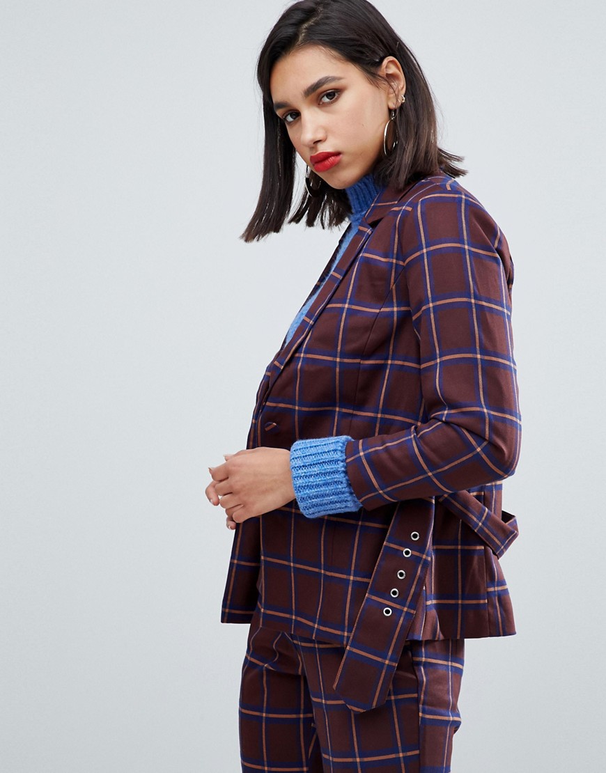 Y.a.s. Belted Check Blazer Two-piece - Multi