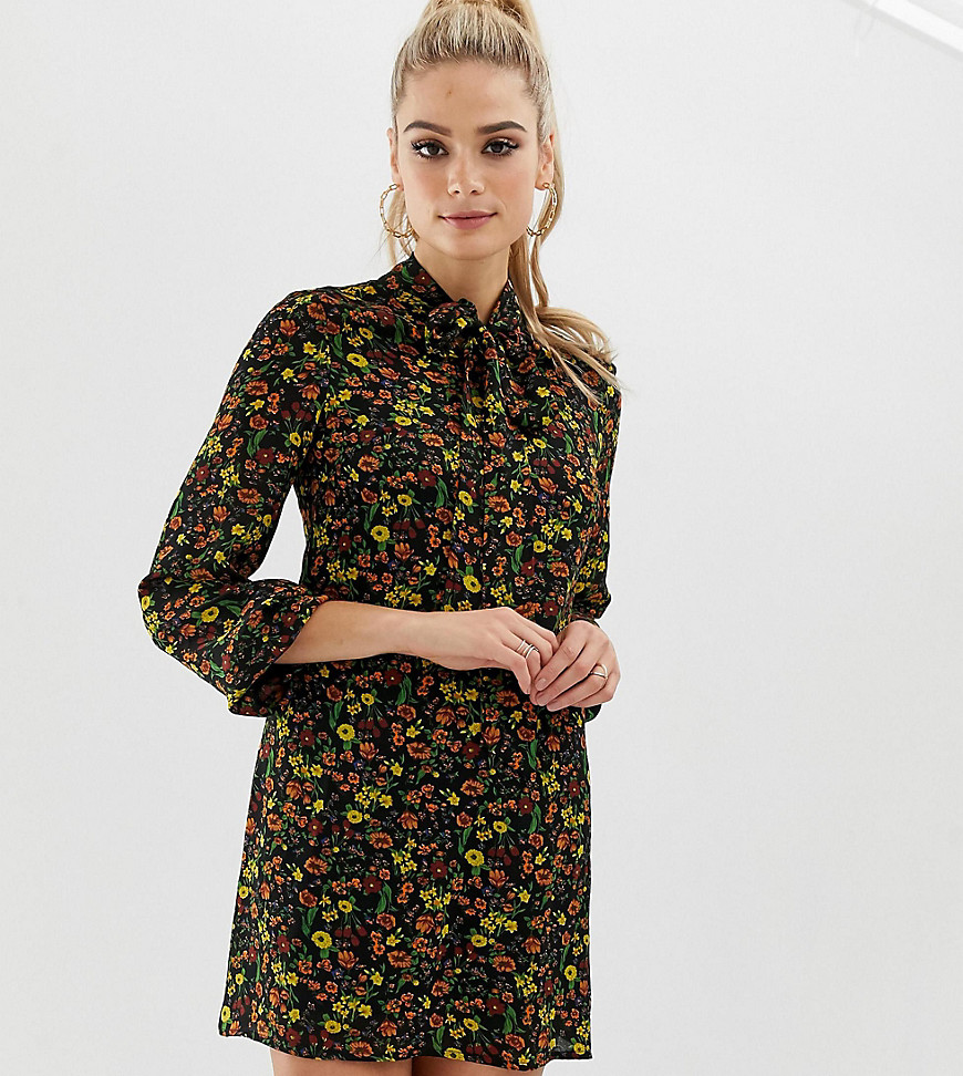 Fashion Union Tall pussybow shirt dress in floral