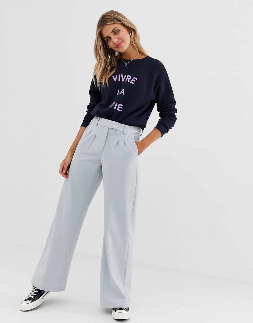 JDY tailored wideleg trousers in blue