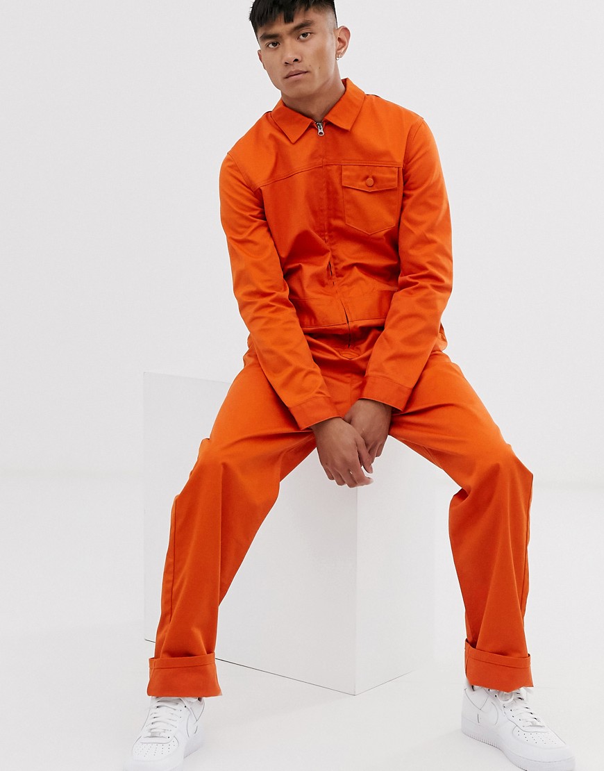 M.C.Overalls Polycotton collared zip overall in orange