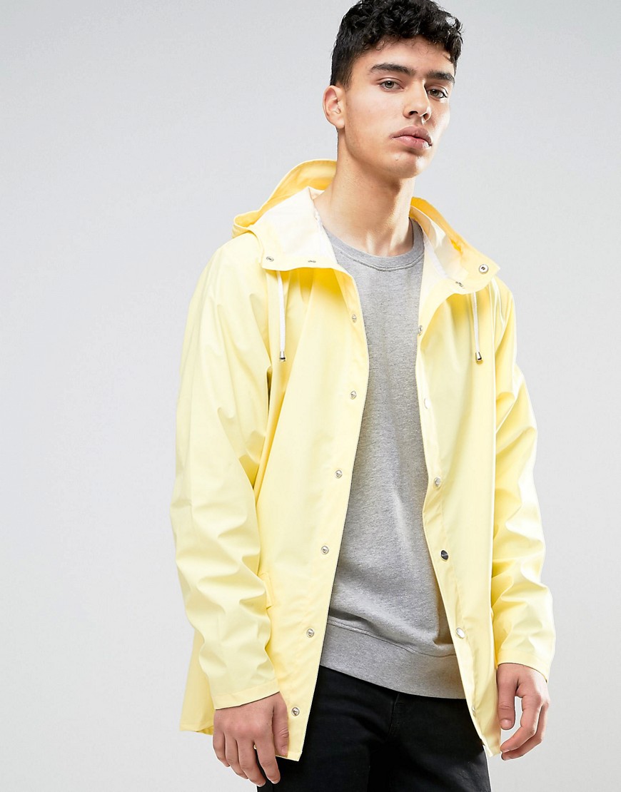 Rains Short Hooded Jacket Waterproof in Yellow - Wax yellow