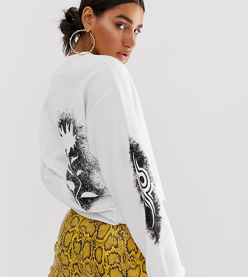 Reclaimed Vintage inspired crop sweat with tattoo graffiti print