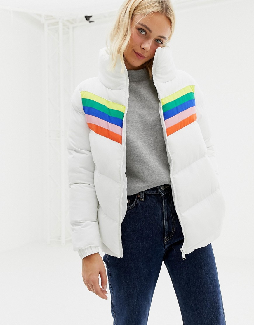 Brave Soul antonia padded jacket with rainbow stripe insert