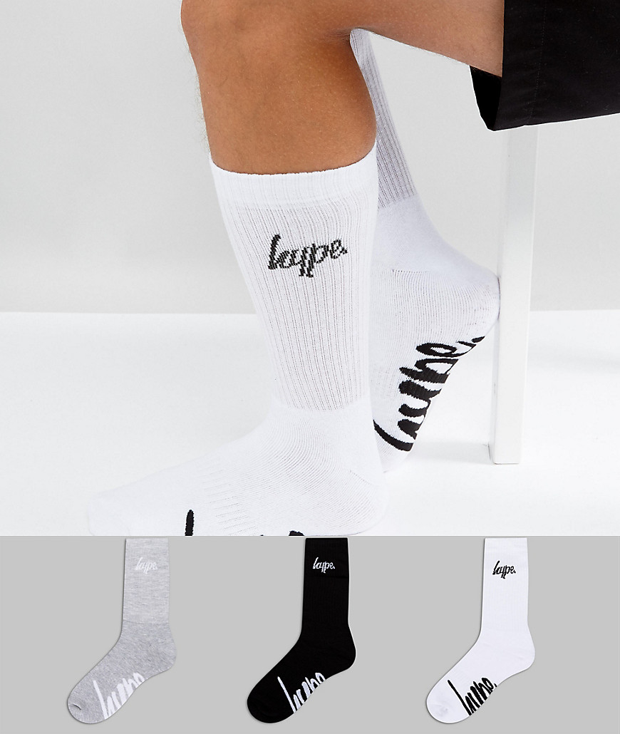 Hype Socks In Monochrome With Logo 3 Pack - Black/grey/white