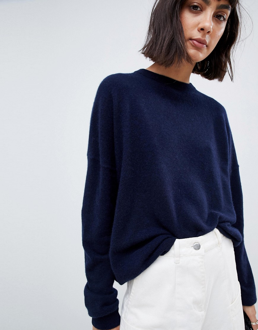 ASOS WHITE 100% cashmere jumper with crew neck - Navy