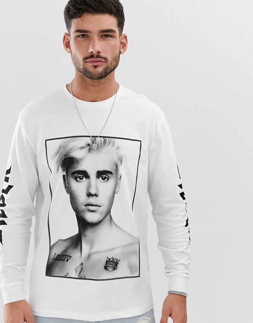 ASOS DESIGN Justin Bieber relaxed long sleeve t-shirt with front and sleeve print