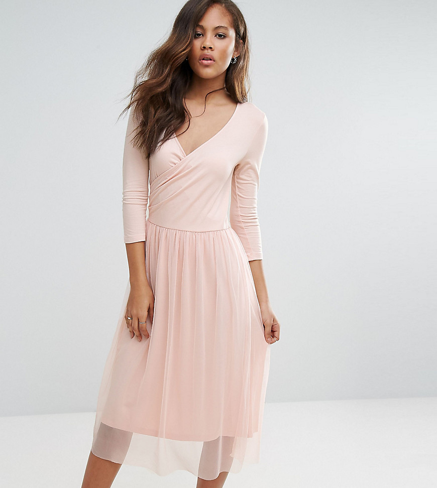 Vero Moda Tall Wrap Tulle Skirt Dress - Pink