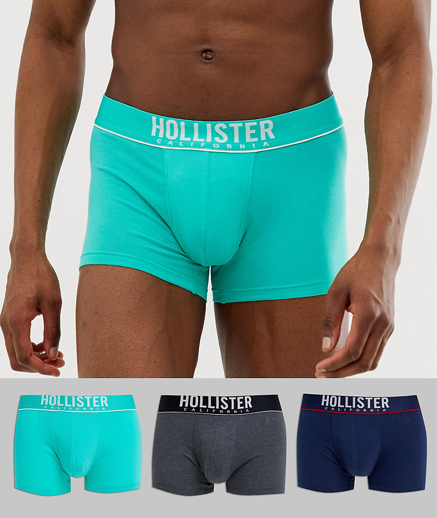 Hollister 3 pack trunks logo contrast waistband in navy/mint/charcoal