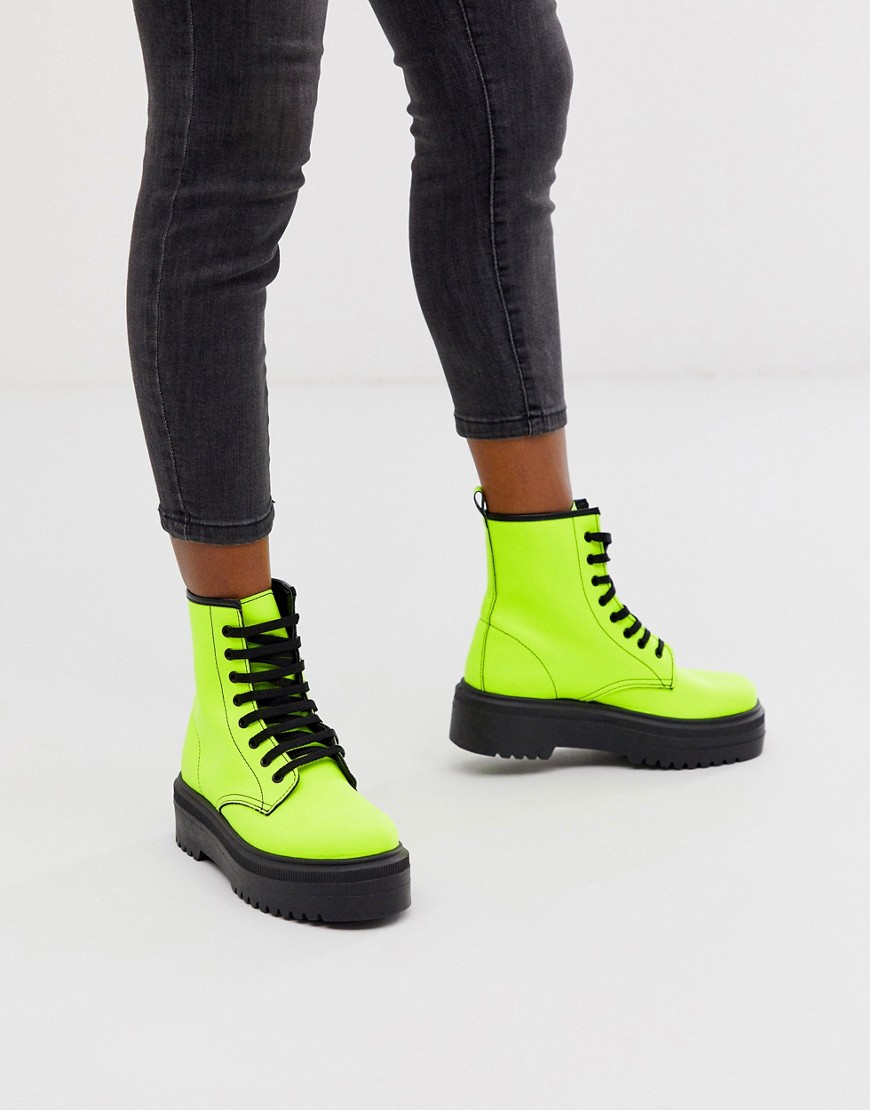 Asos Design Attitude Chunky Lace Up Boots In Neon In Yellow
