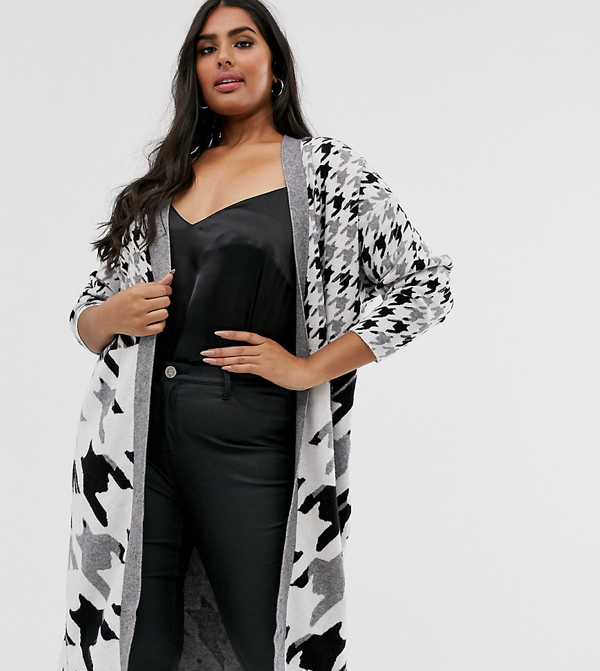 River Island Plus longline cardigan in houndstooth knit