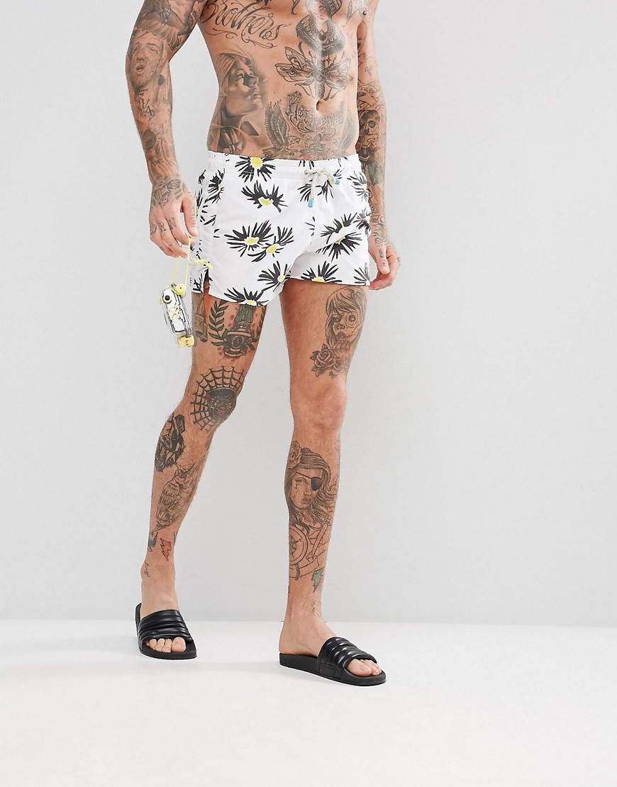 Oiler & Boiler Chevy Swim Shorts in Daisy Print - White