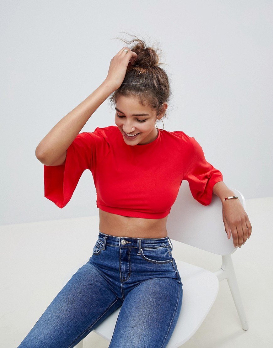 Fashion Union Open Back Crop Top With Wide Sleeves