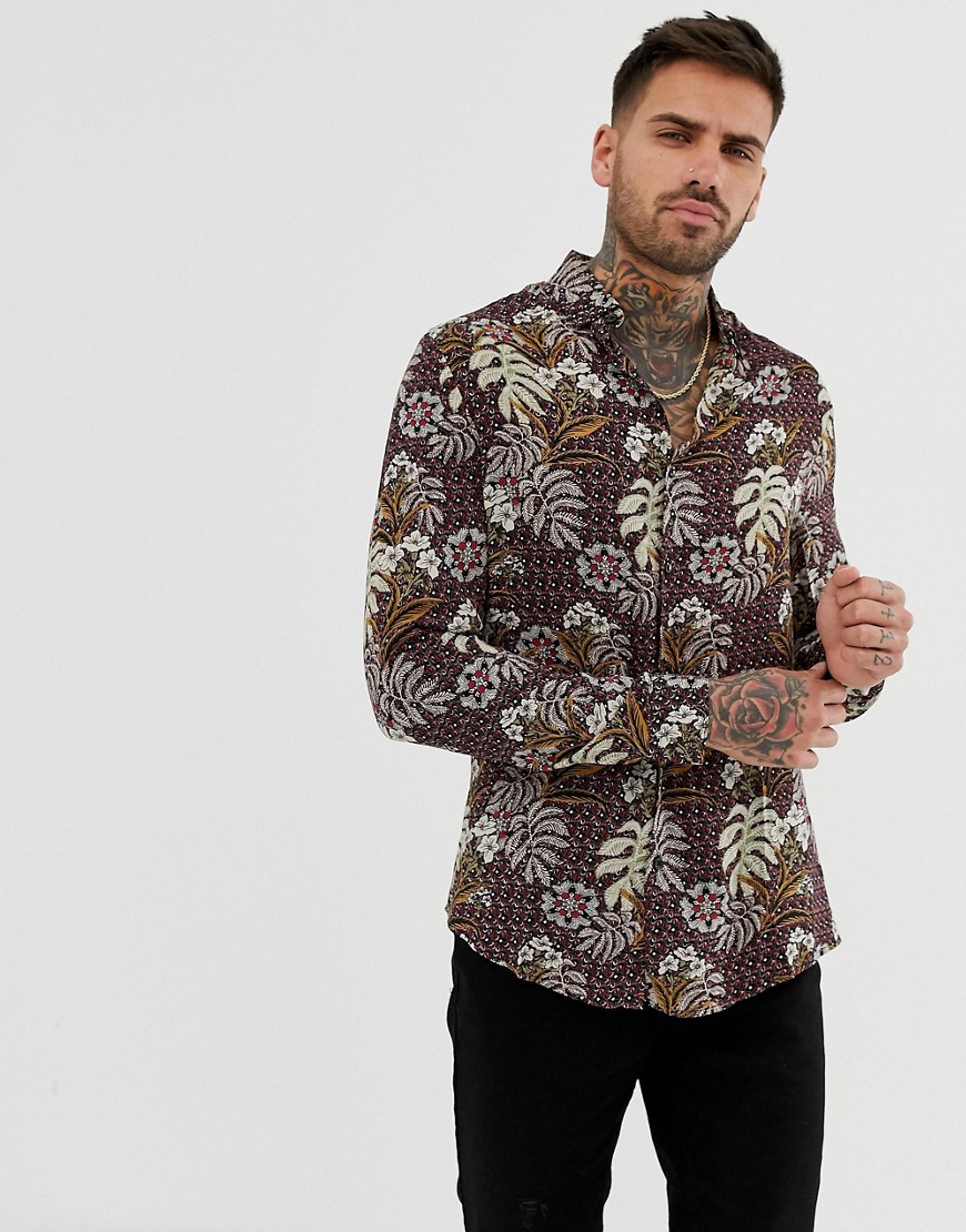 River Island slim shirt in red floral