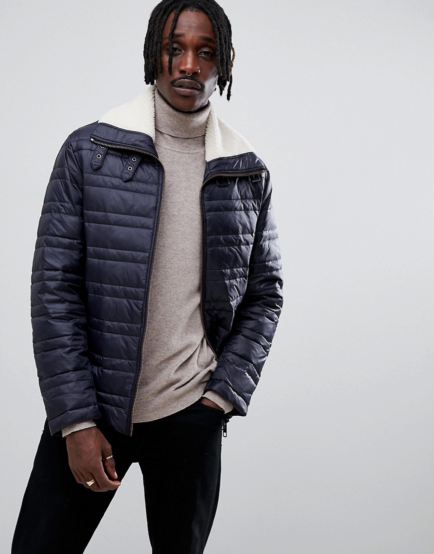 Antony Morato quilted jacket in navy with borg collar