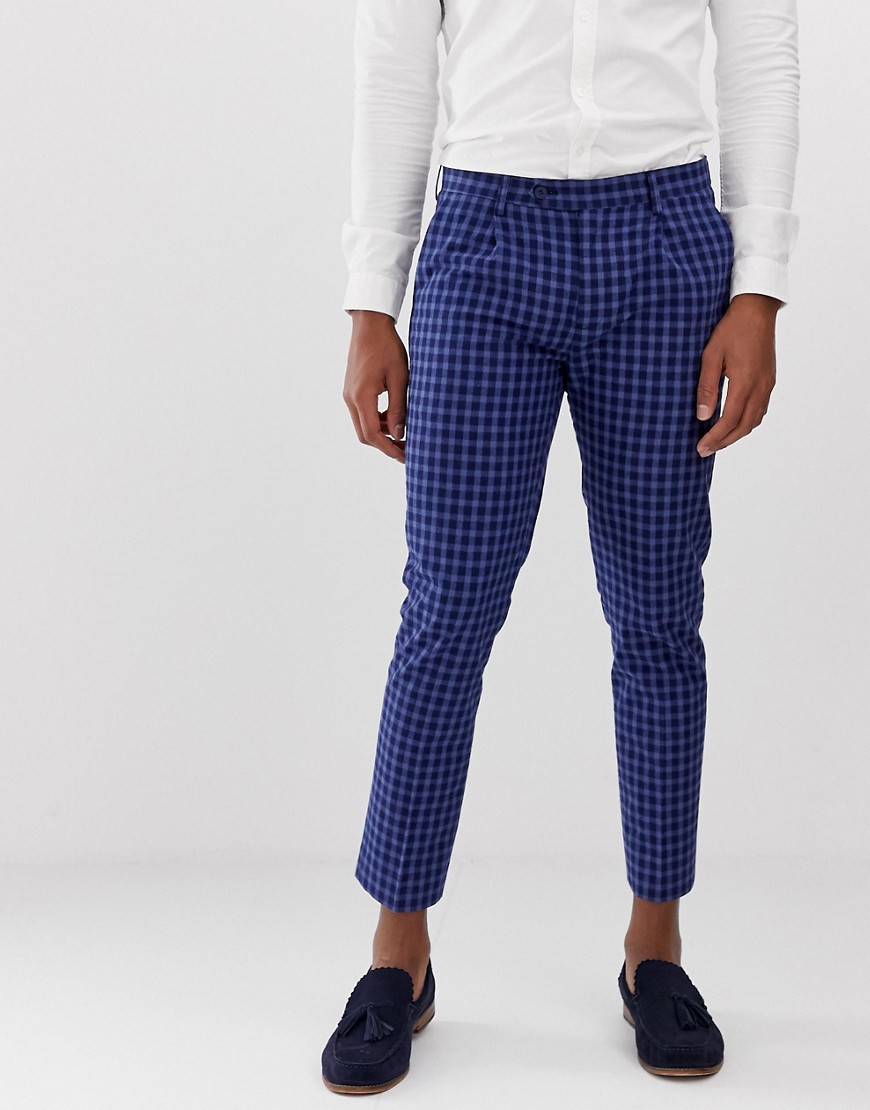 Devils Advocate navy linen blend cropped pleated trousers