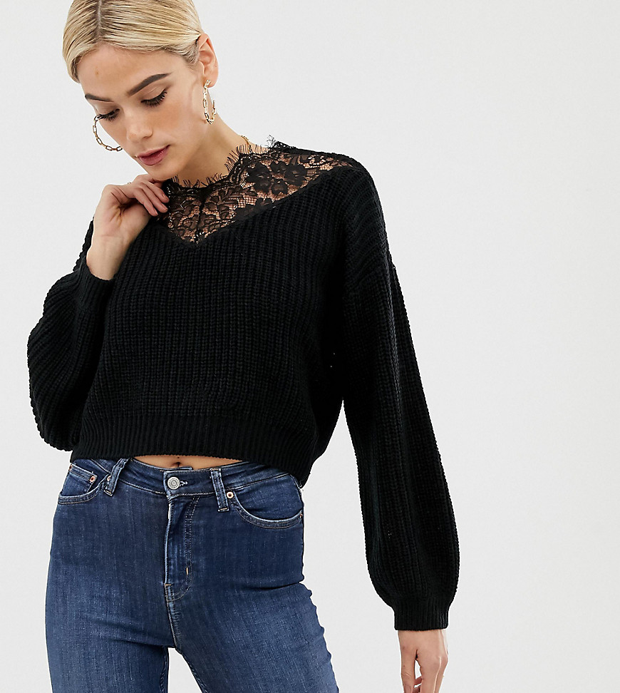 YAS Tall Lallo knit jumper with lace neckline