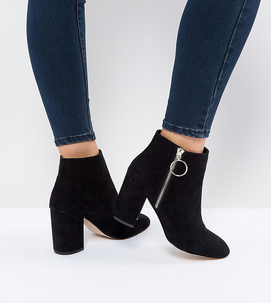 Faith Wide Fit Weryn Ring Detail Black Ankle Boots - Black