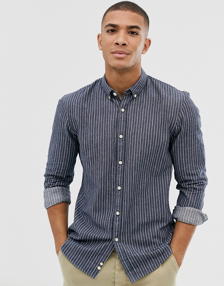 Tom Tailor stripe shirt with button down collar in blue