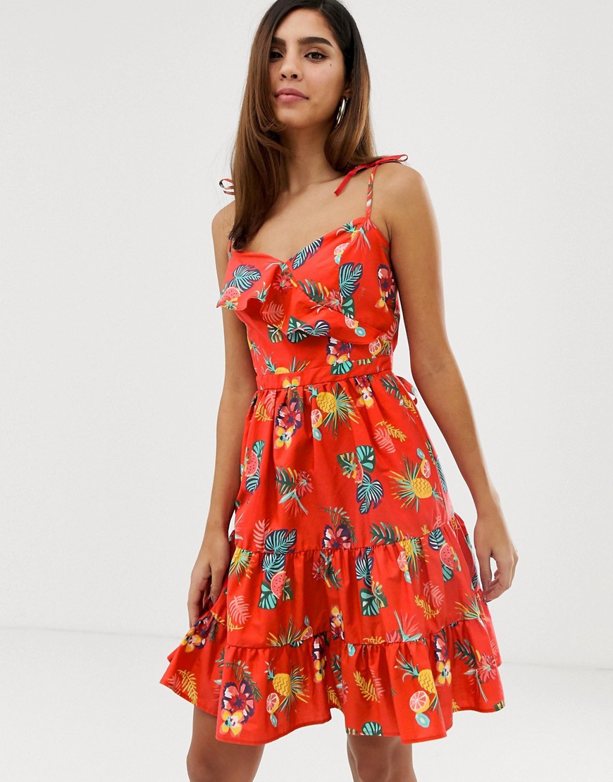 Naf Naf summer dress with flower print volants and bows