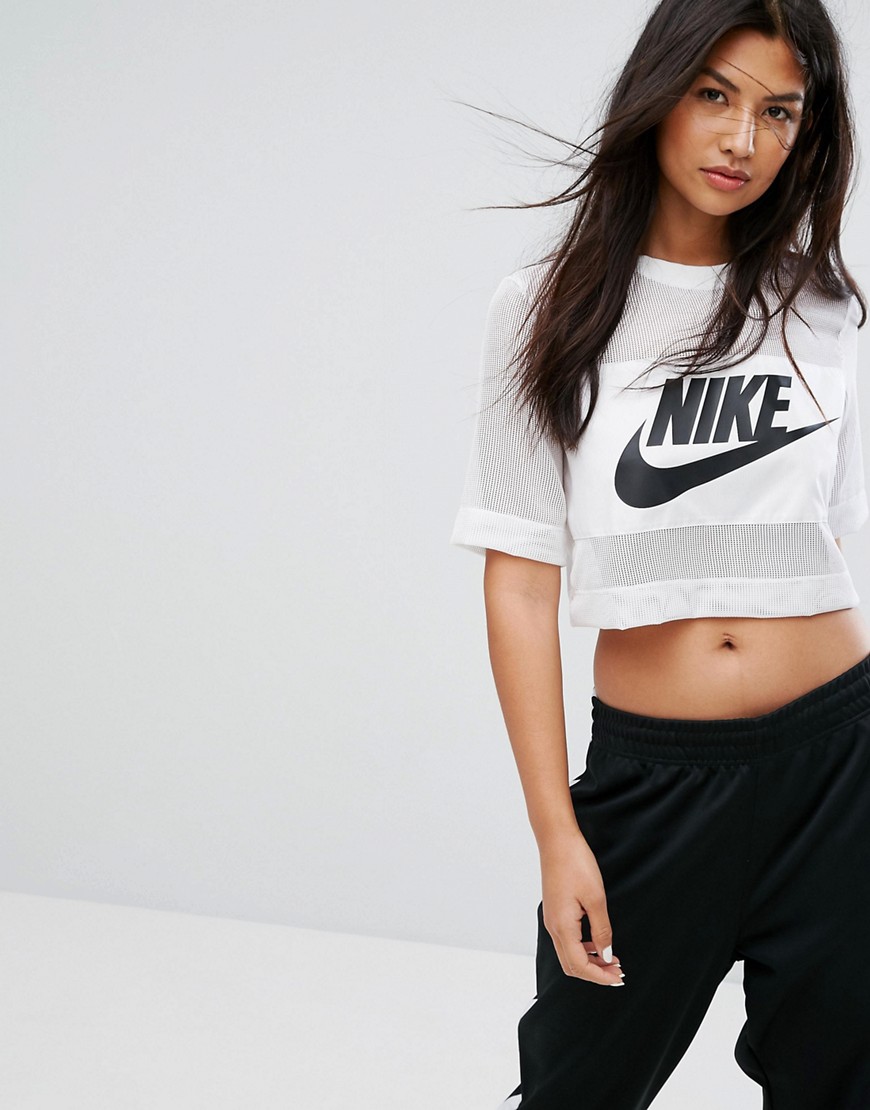 Nike Mesh Cropped Top In White - White
